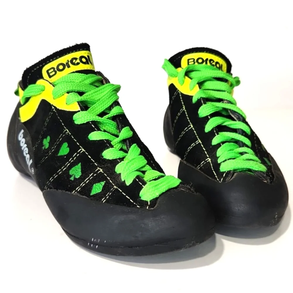 Boreal Ace Lucky Charm Rock Climbing Shoe Black Suede w/Yellow & Lime Size 5 - Picture 13 of 13